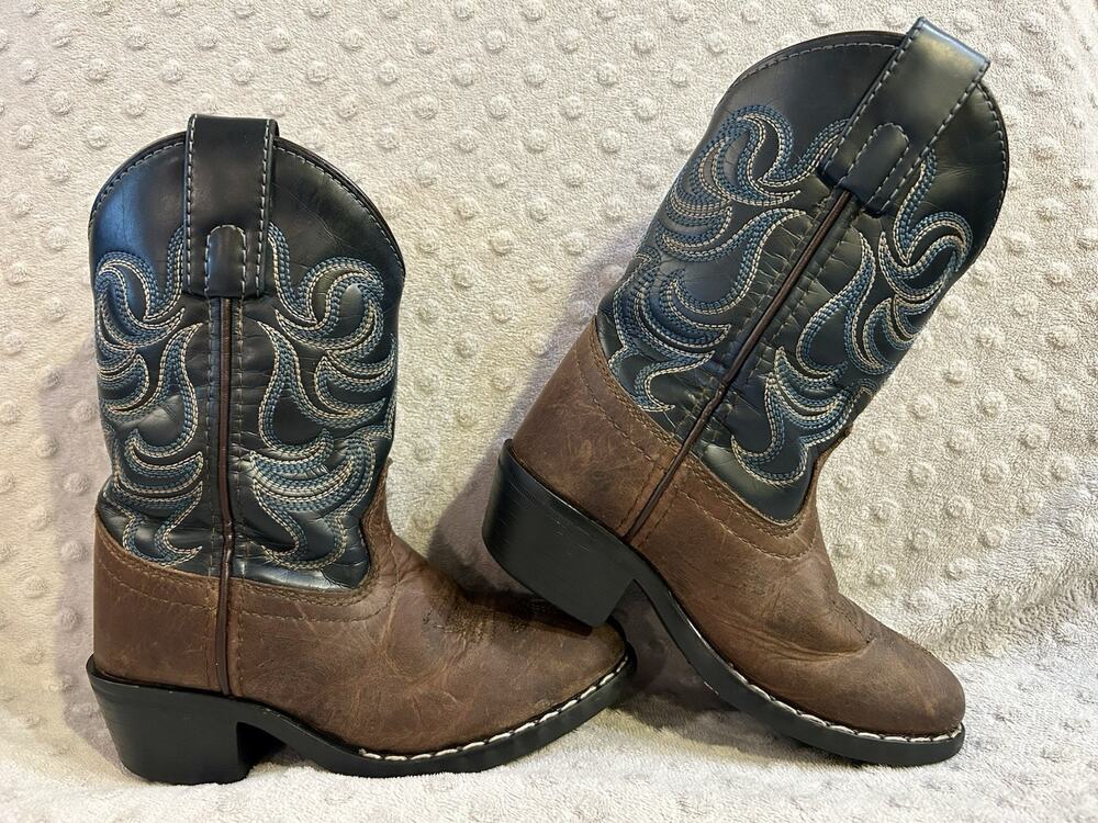 Cody James Kids Size 9D Cowboy Boots Brown Blue Leather Western Youth